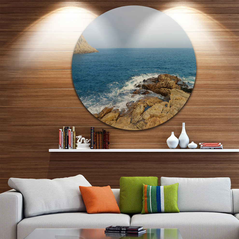 Blurred Waters In Hong Kong Beach, Seashore Round Wall Art, 23"
