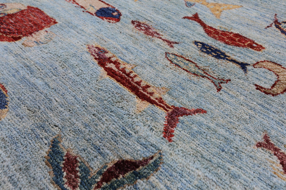 Fish Design Gabbeh Hand Knotted Wool Rug 6' 2" X 9' 7" Q8327
