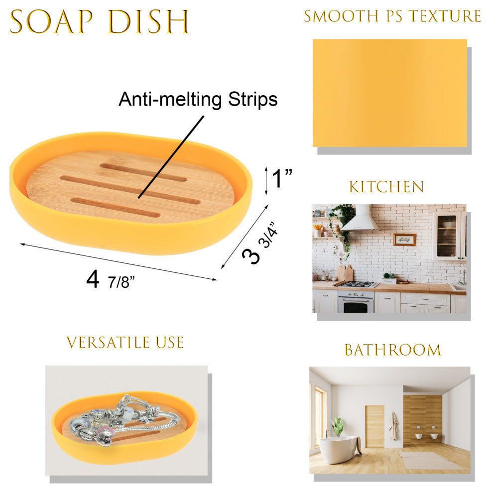 Yellow PADANG Soap Dish Cup Dispenser with Bamboo Tray