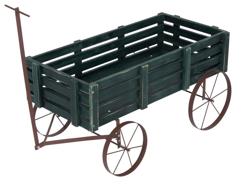 Shine Company 4944Gr Buckboards Garden Wagons Decorative Planter Green