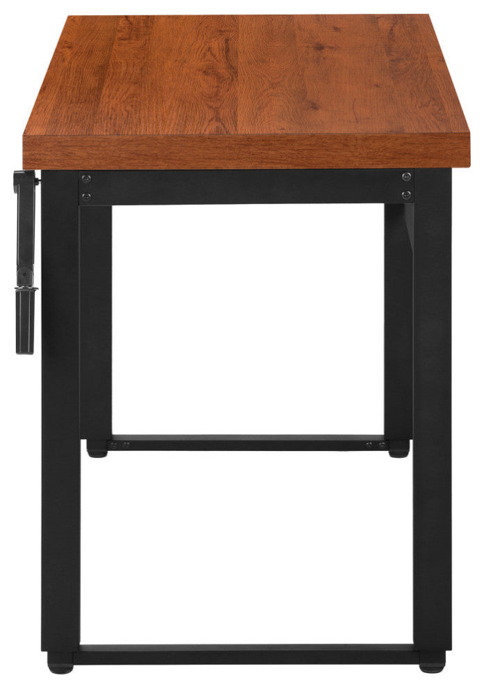 Computer Desk 48"L Cherry, Adjustabe, Black Metal