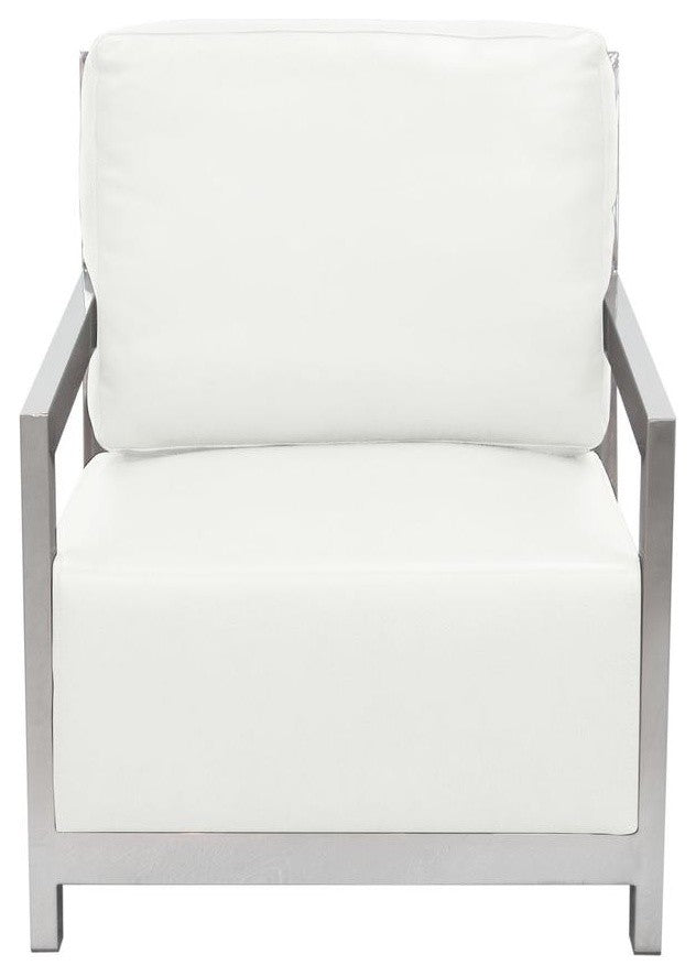Stainless Steel Framed Leatherette Accent Chair with Sleek Armrest, White