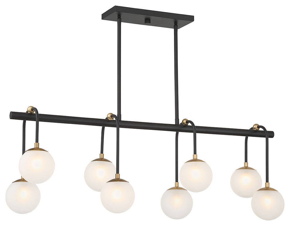 Couplet 8-Light Linear Chandelier, Matte Black With Warm Brass Accents