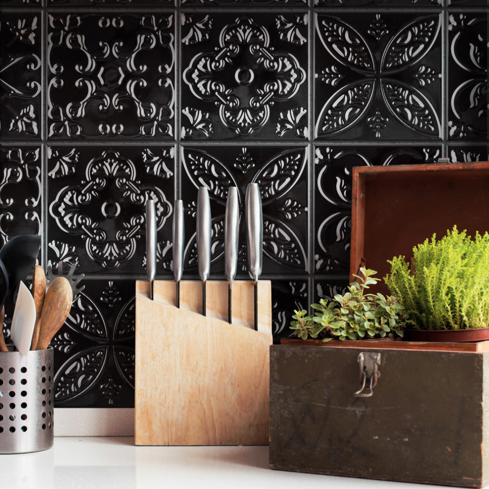 Trend 7-7/8" x 7-7/8" Ceramic Wall Tile, Black, Black