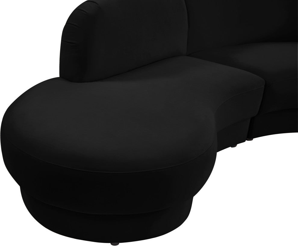 Rosa Velvet Upholstered 3-Piece Sectional, Black