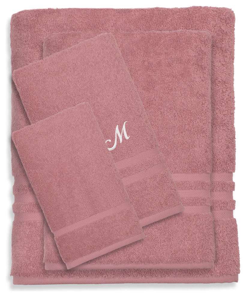 Denzi 4-Piece Towel Combination Set With Monogrammed Letter, M, Tea Rose