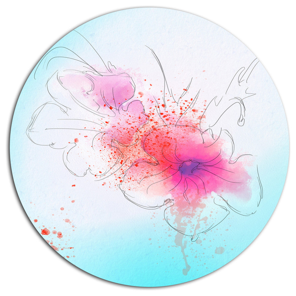 Pink Flowers Illustration Watercolor, Floral Disc Metal Wall Art, 36"