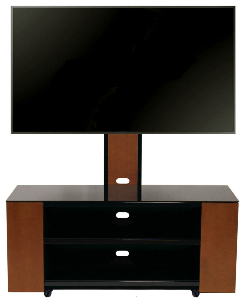 Versatile Tv Stand With Mount & Multimedia Storage Cabinet, Dark Birch/Black