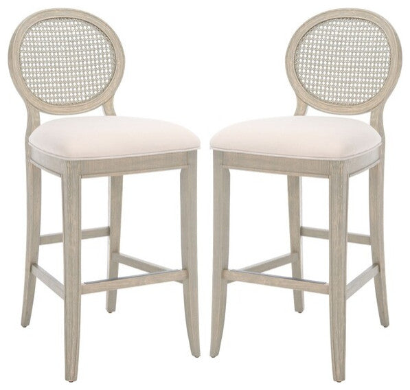 Safavieh Couture Karlee Rattan Back Barstool Beige / Rustic Grey