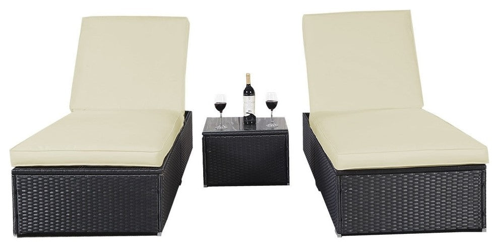Modern 3-Pieces Patio Rattan Chaise Lounge Chair