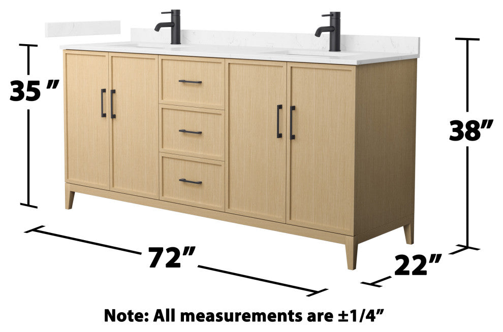 Elan 72" Double Vanity, White Oak, Carrara Cultured Marble Top, Black Trim
