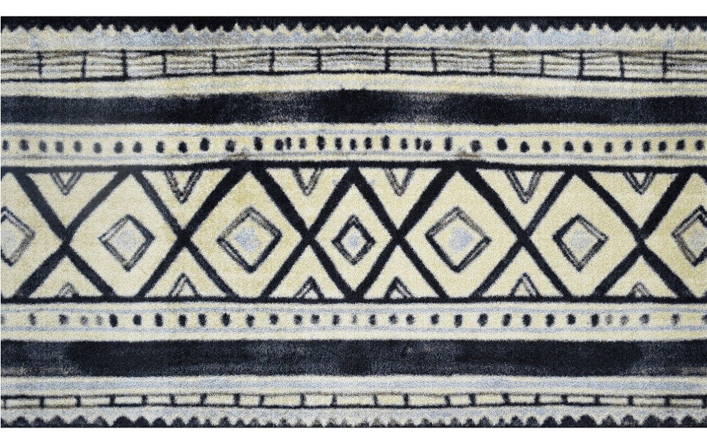 2' x 4' Black and Gray Modern Tribal Washable Floor Mat