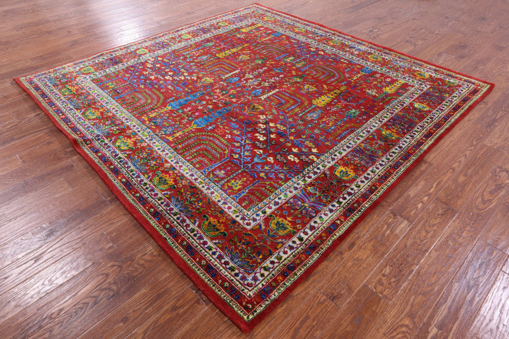 9' Square Persian Ziegler Handmade Wool & Silk Rug - Q13721