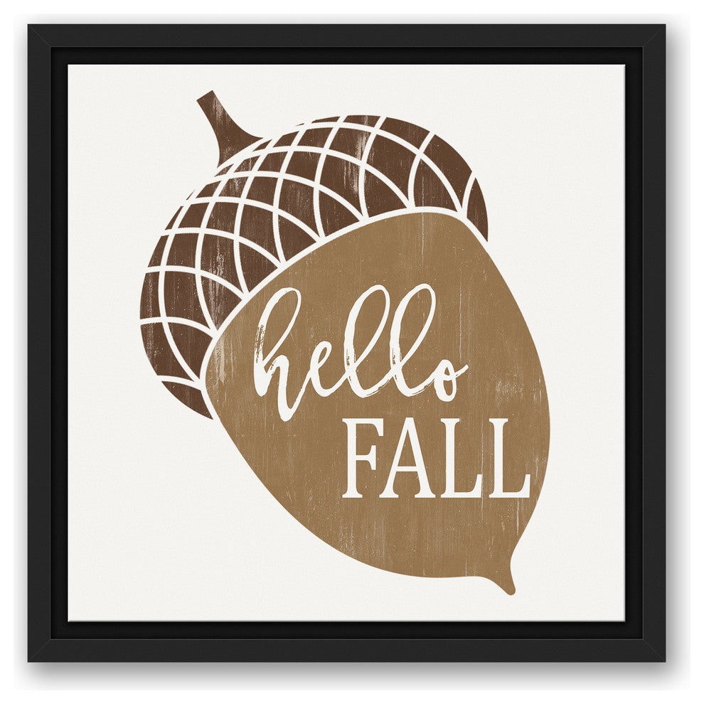 Hello Fall Acorn 12x12 Black Floating Framed Canvas
