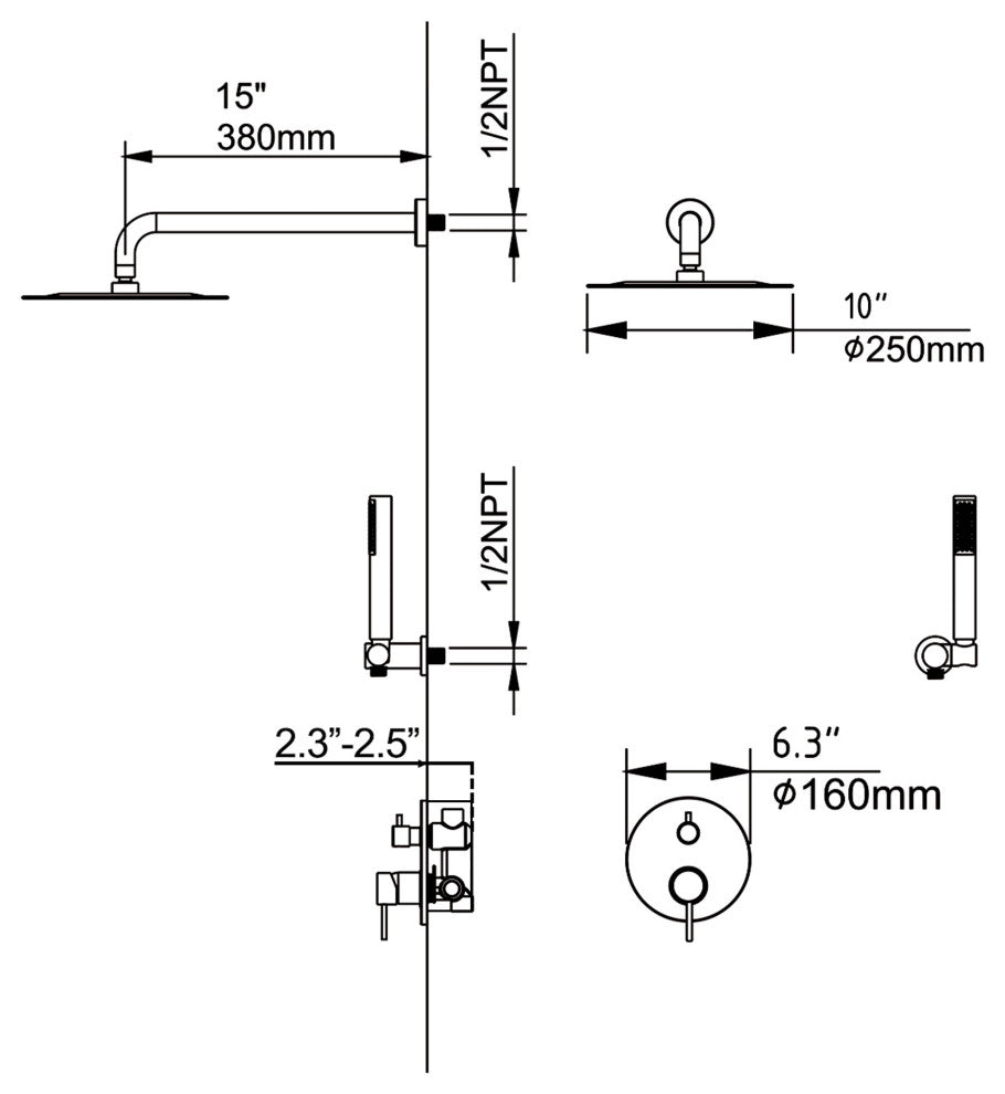Rain Shower System with Hand Shower-Includes Rough-In Valve, Brushed Gold