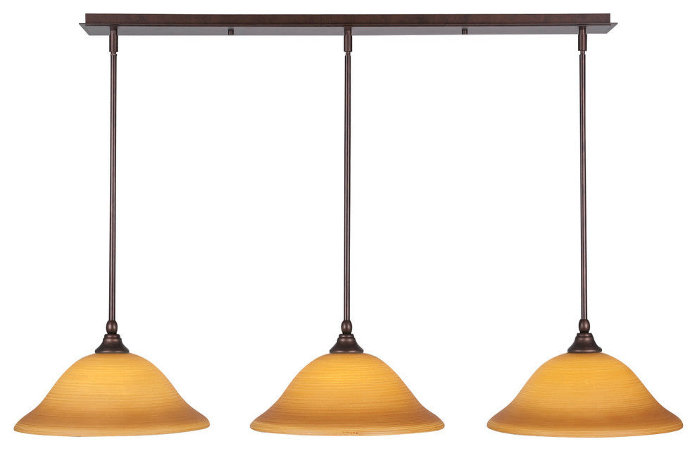Stem 3-Light Pendalier with Hang Straight Swivel, Bronze/Cayenne Linen
