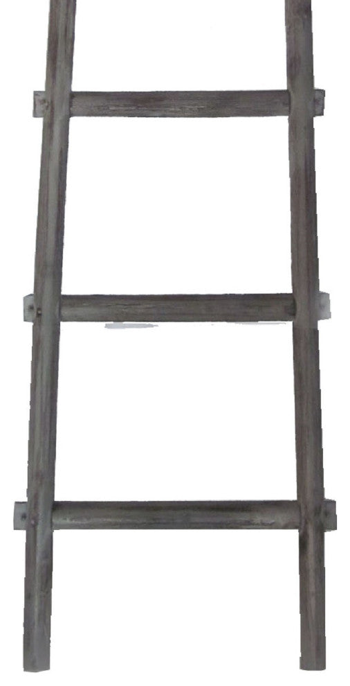 Benzara BM210390 Transitional Style Wooden Decor Ladder With 5 Steps, Gray