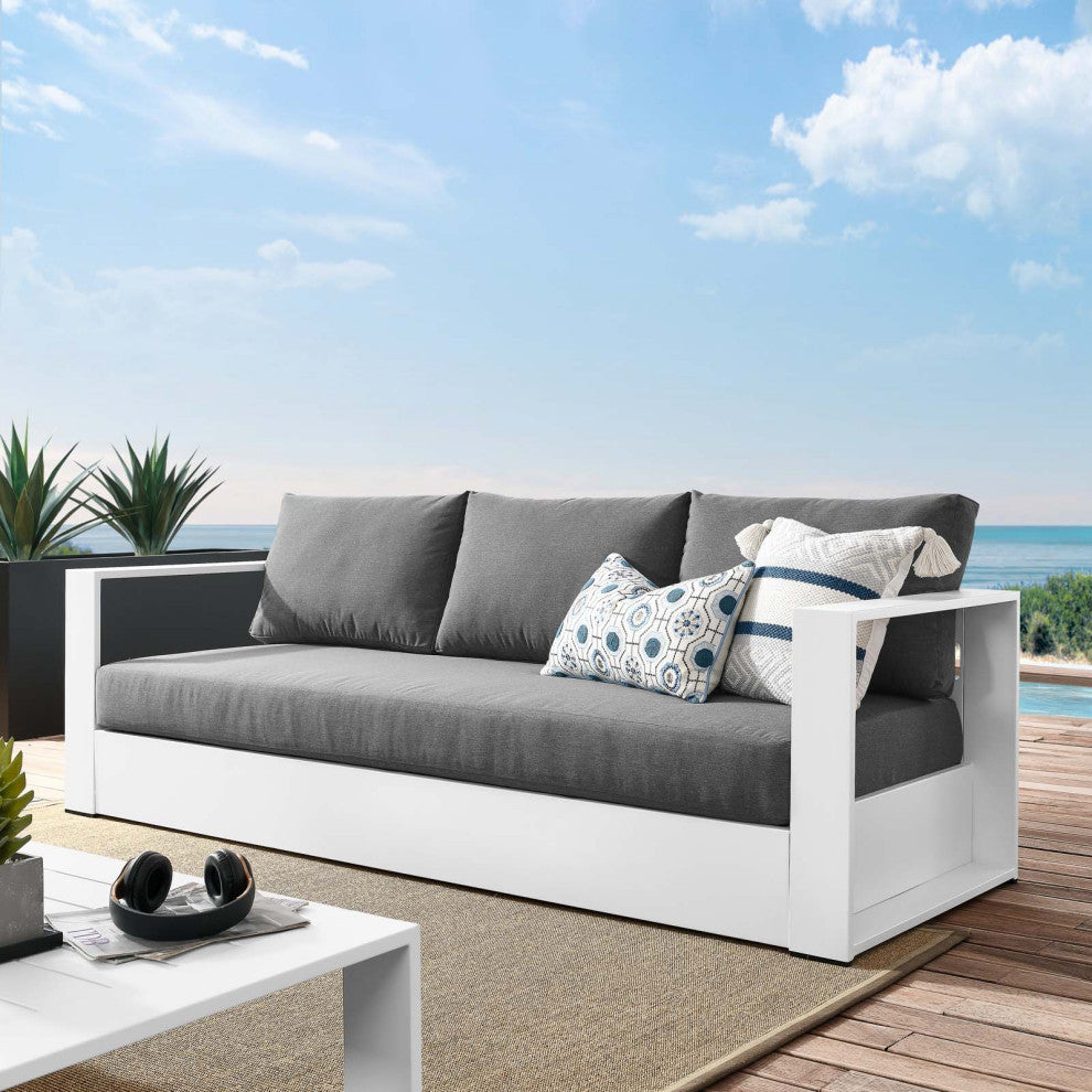 Lounge Sofa, White Gray, Aluminum, Modern, Outdoor Patio Hospitality
