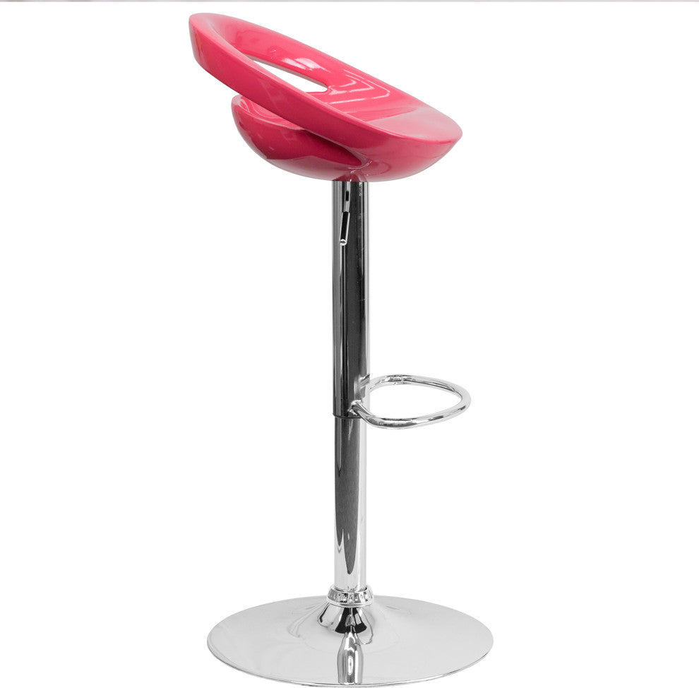 Contemporary Pink Plastic Adjustable Barstool With Chrome Base
