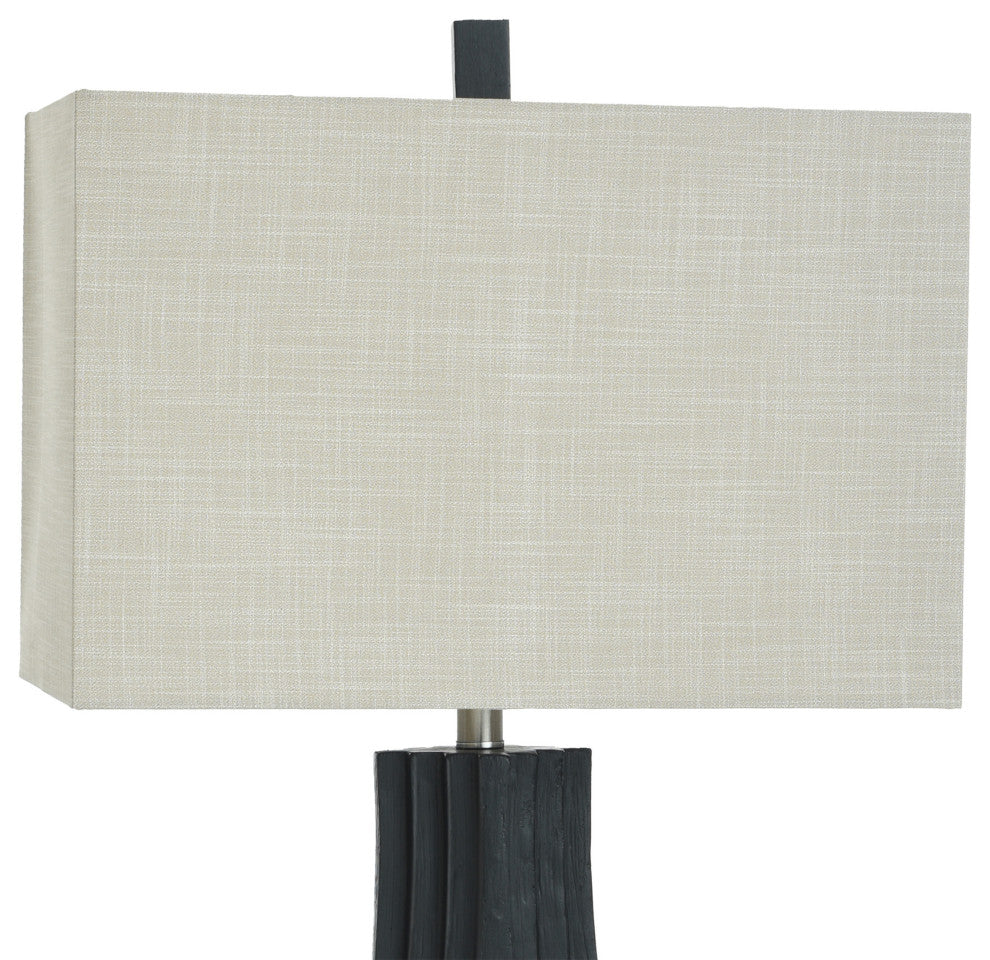 Black Layered Table Lamp Matte Black Finish on Polyresin Body Natural Shade