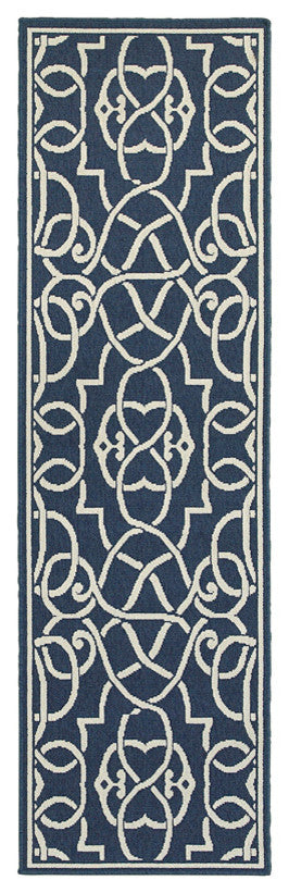 Oriental Weavers Sphinx Meridian 2205B  Outdoor Rug, Navy/Ivory, 5'3" X 7'6"