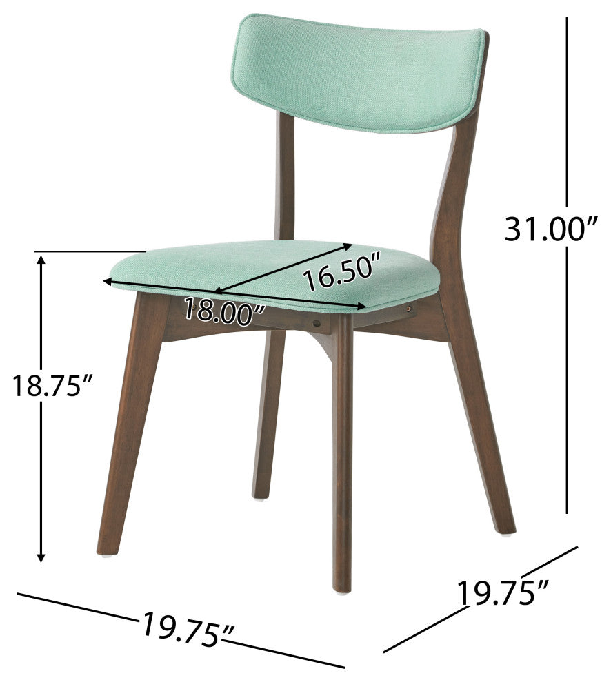 Crystal Mid-Century Modern Fabric Upholstered Dining Chairs, Set of 2, Mint/Natural Walnut