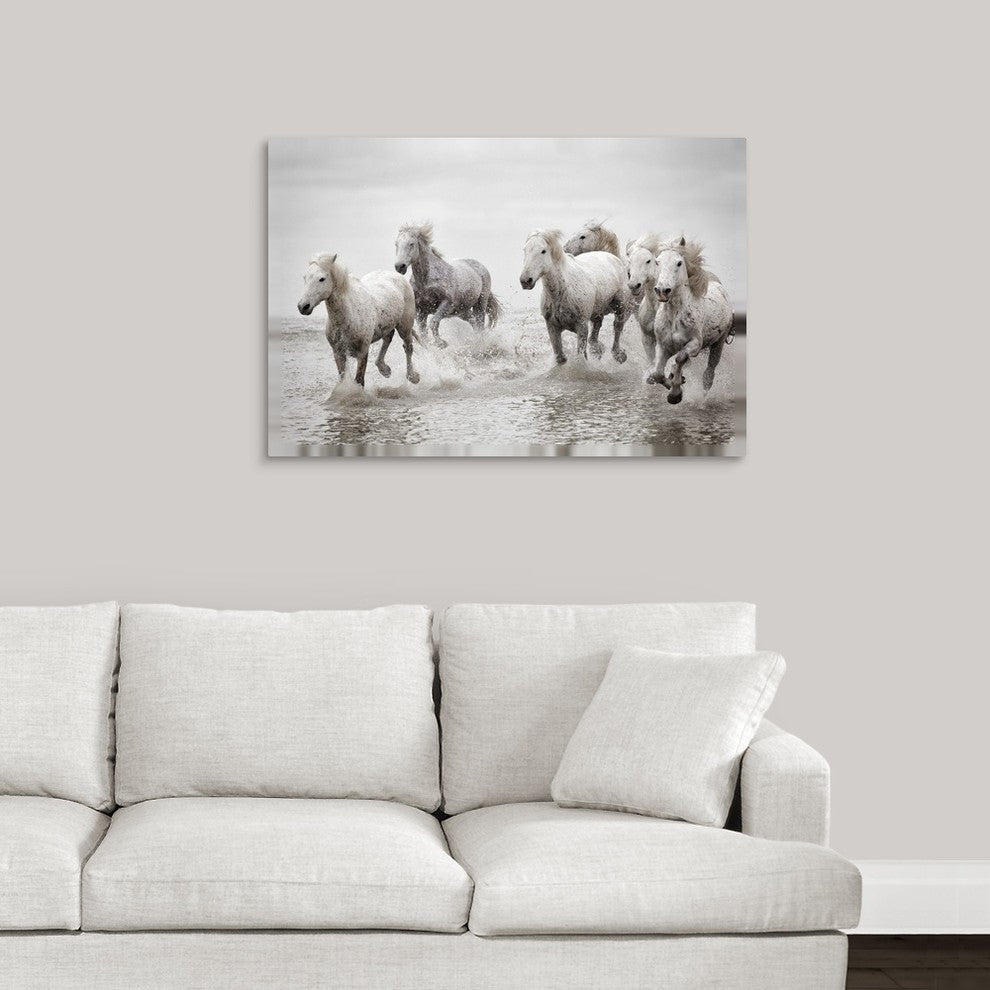 "Running in the pond " Wrapped Canvas Art Print, 36"x24"x1.5"