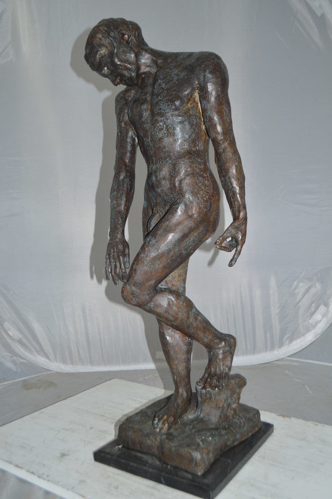 Adam Replica by Rodin Bronze Statue - Size: 12"L x 12"W x 36"H.