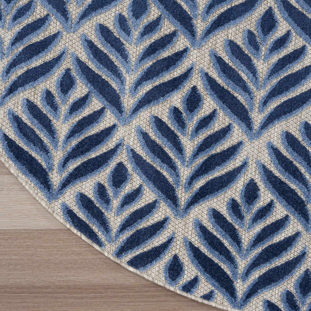Nourison Aloha 7'10" Round Blue Tropical Area Rug