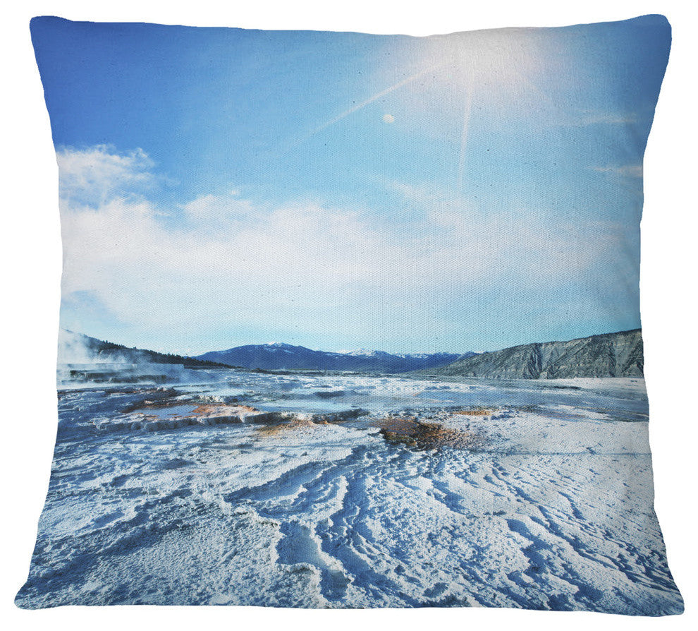 Hot Spring With Bright Sky and Sun Landscape Printed Throw Pillow, 18"x18"