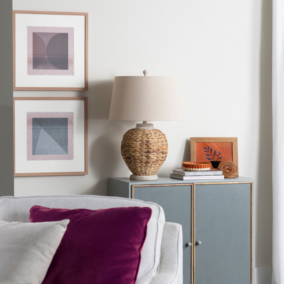 McKenna 3-Way Seagrass Table Lamp with Oat Linen Shade