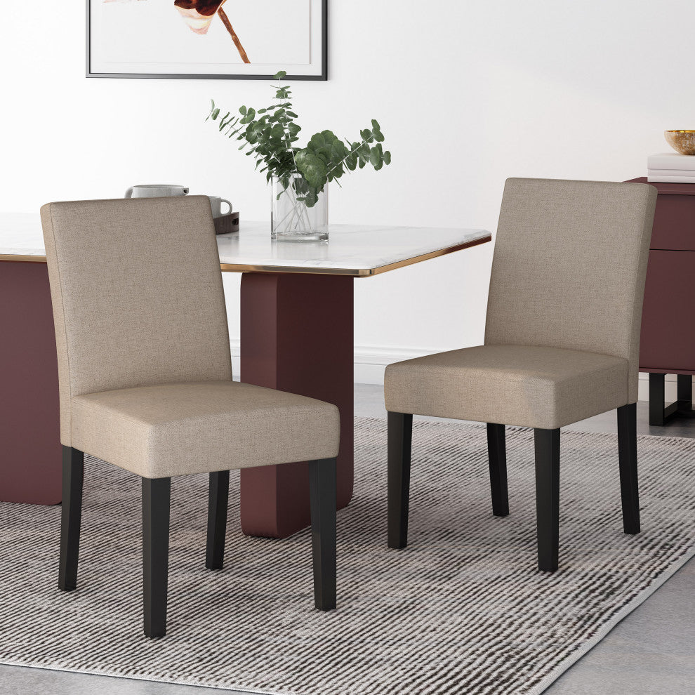 Kuna Contemporary Upholstered Dining Chair, Set of 2, Taupe/Espresso