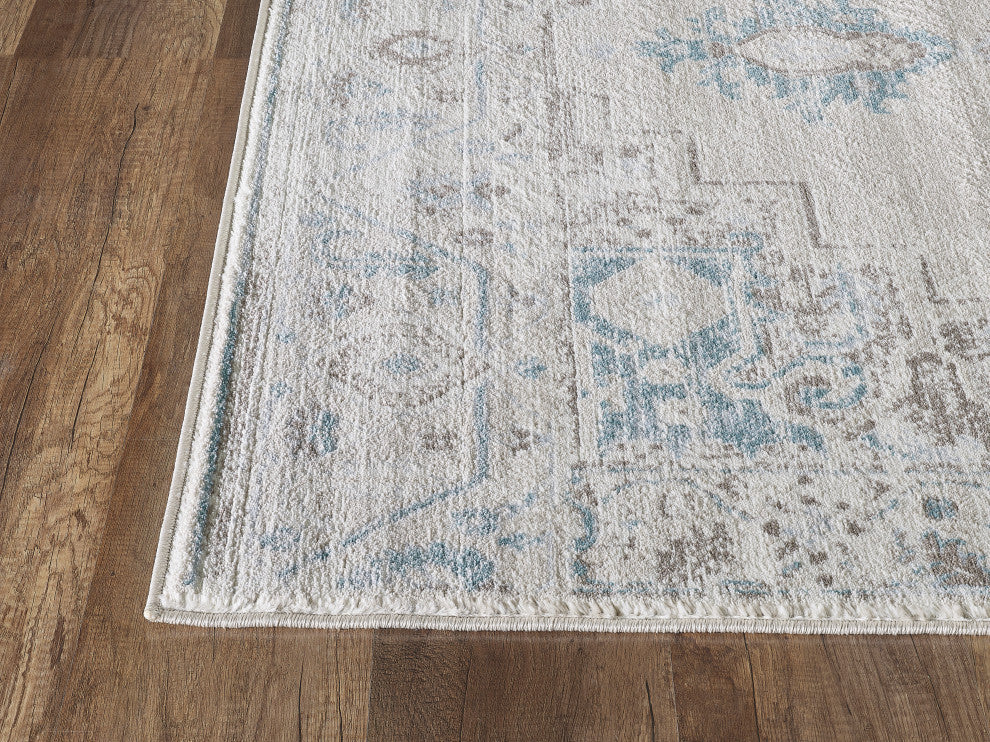 Abani Urbana URB120A Traditional Distressed Ivory and Light Blue Area Rug