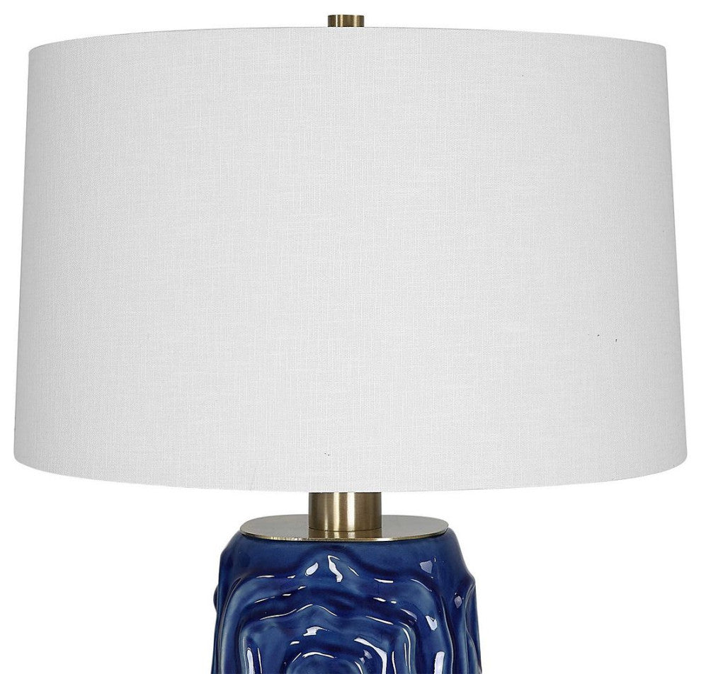 Luxe Dark Blue Spiral Scroll Sculpture Table Lamp Organic Rose Modern Texture