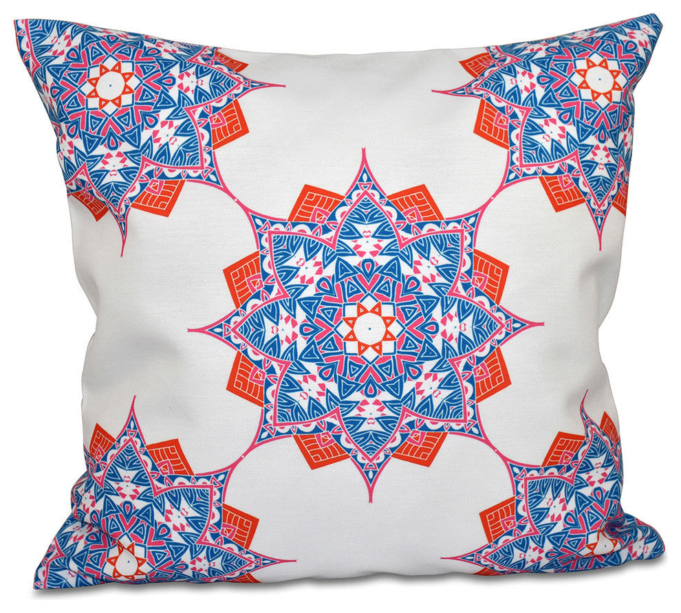 Rhapsody, Geometric Outdoor Pillow, Blue, 20"x20"