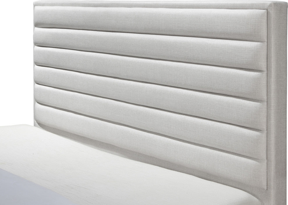 Hunter Linen Polyester Fabric Upholstered Bed, Cream, Full