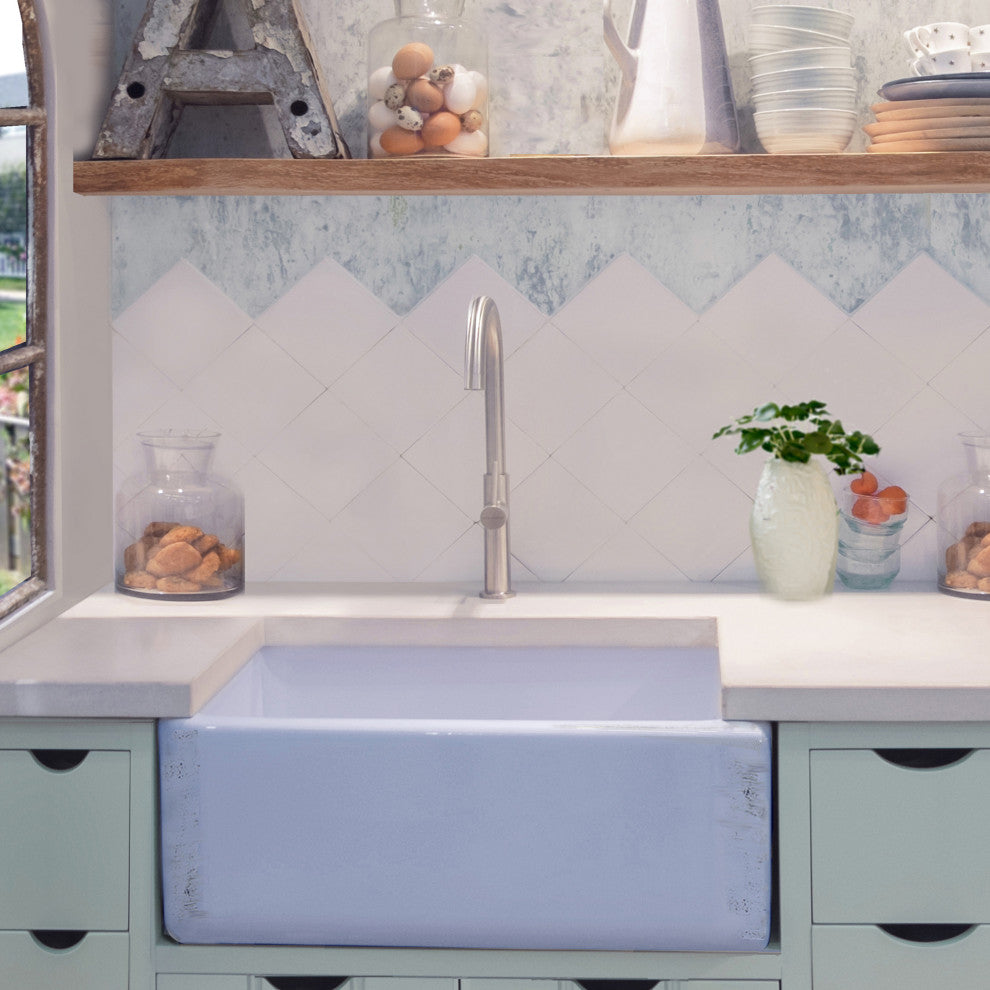 Nantucket Sinks Farmhouse Fireclay Sink, Shabby Sugar Finish, 30"