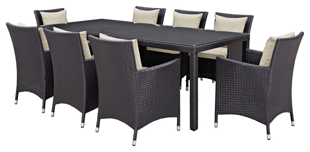 9 Piece Outdoor Dining Set, Faux Wicker Rattan, Beige