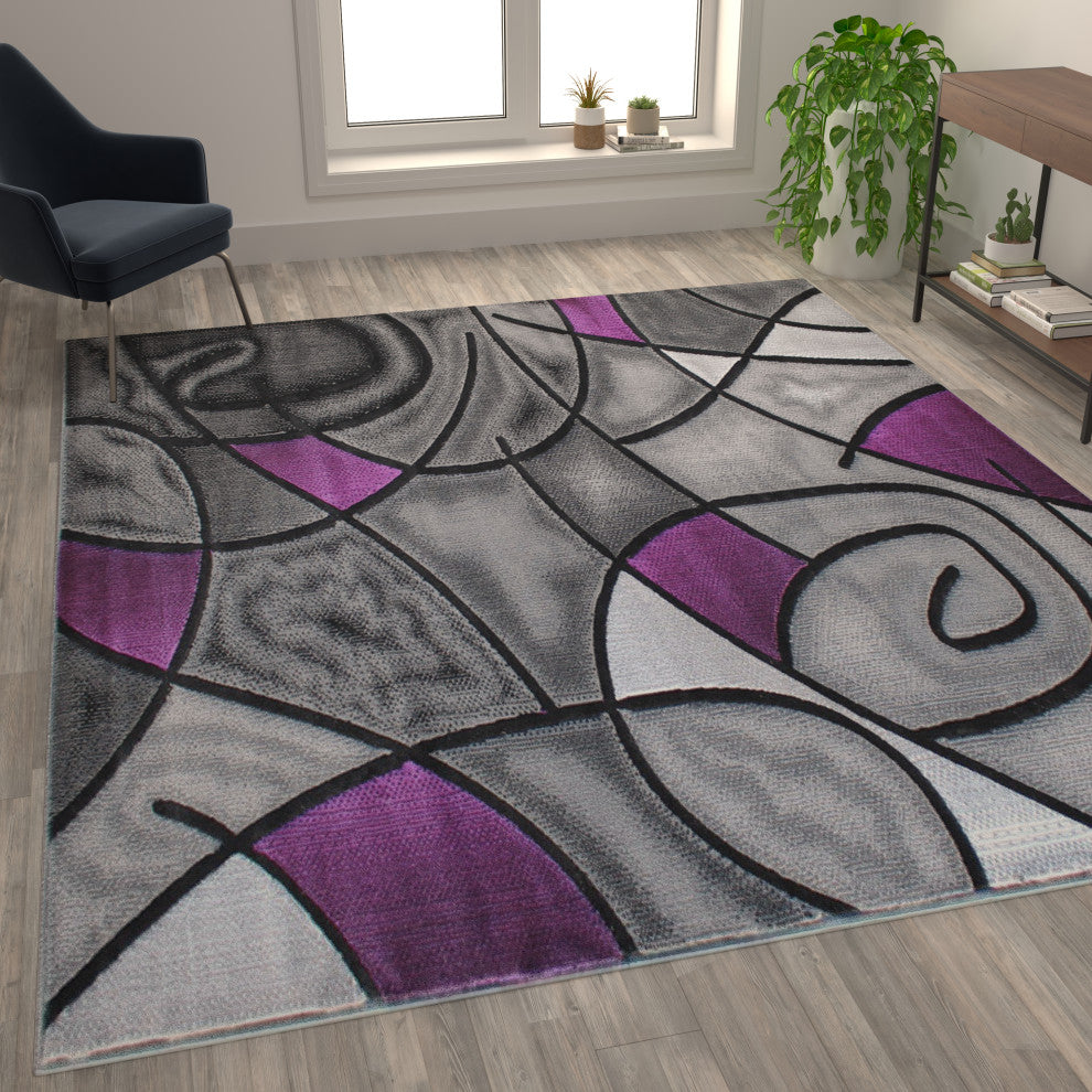 Jubilee Collection Modern Abstract Pattern Area Rug, Purple, 8' X 10'