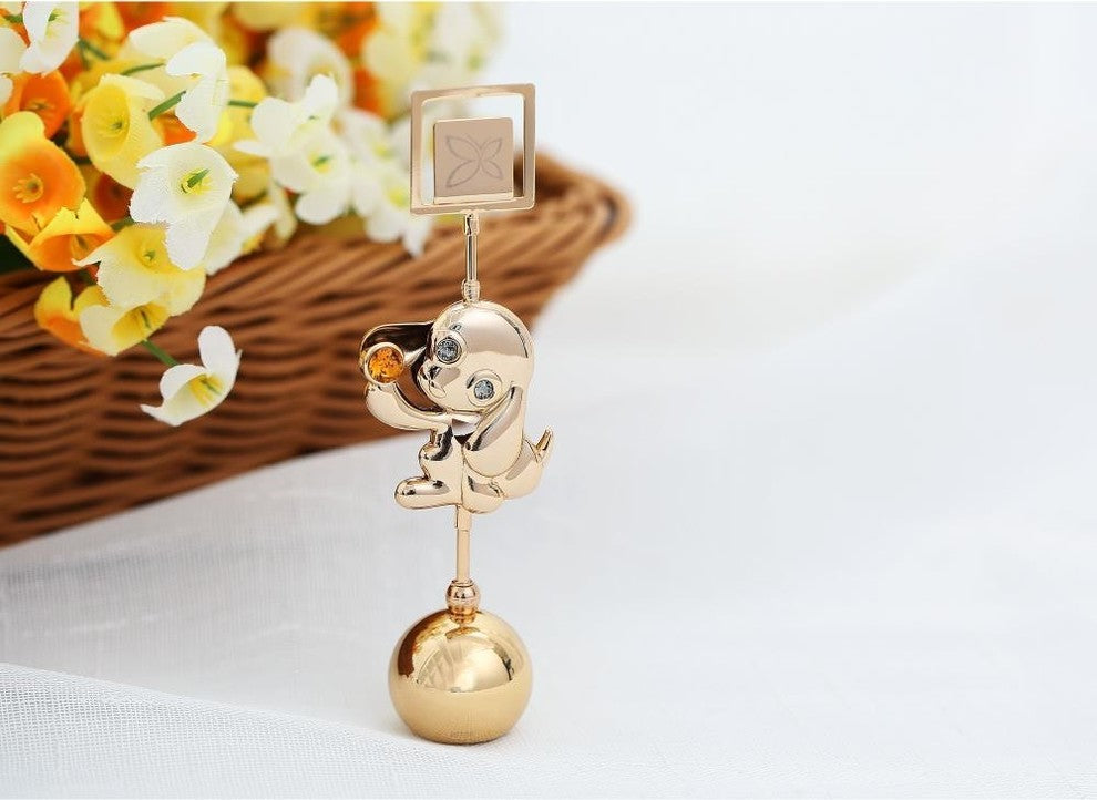2018 Year of the Dog 24k Gold Plated Puppy Card Holder w/ Gold Crystal Inlay