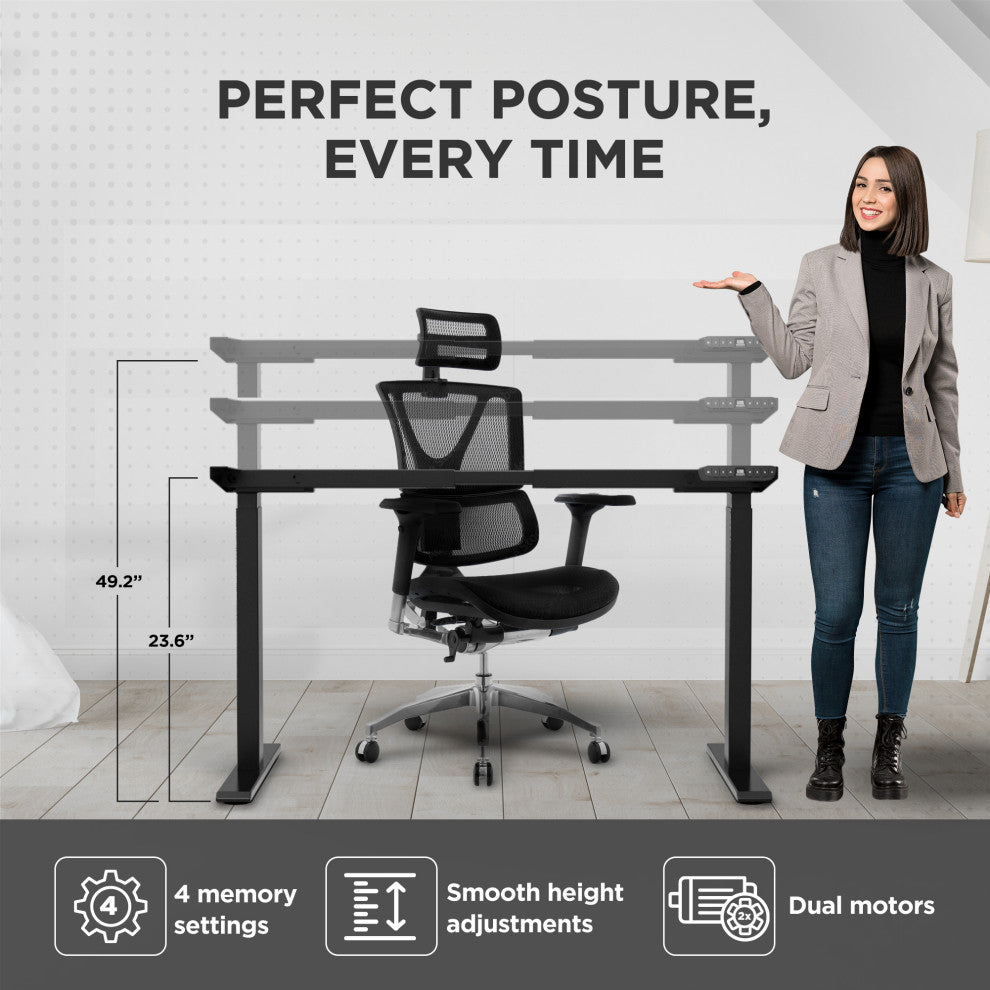 Rise Up Electric Adjustable Height, Width Standing Desk Frame 2 Motors, Black