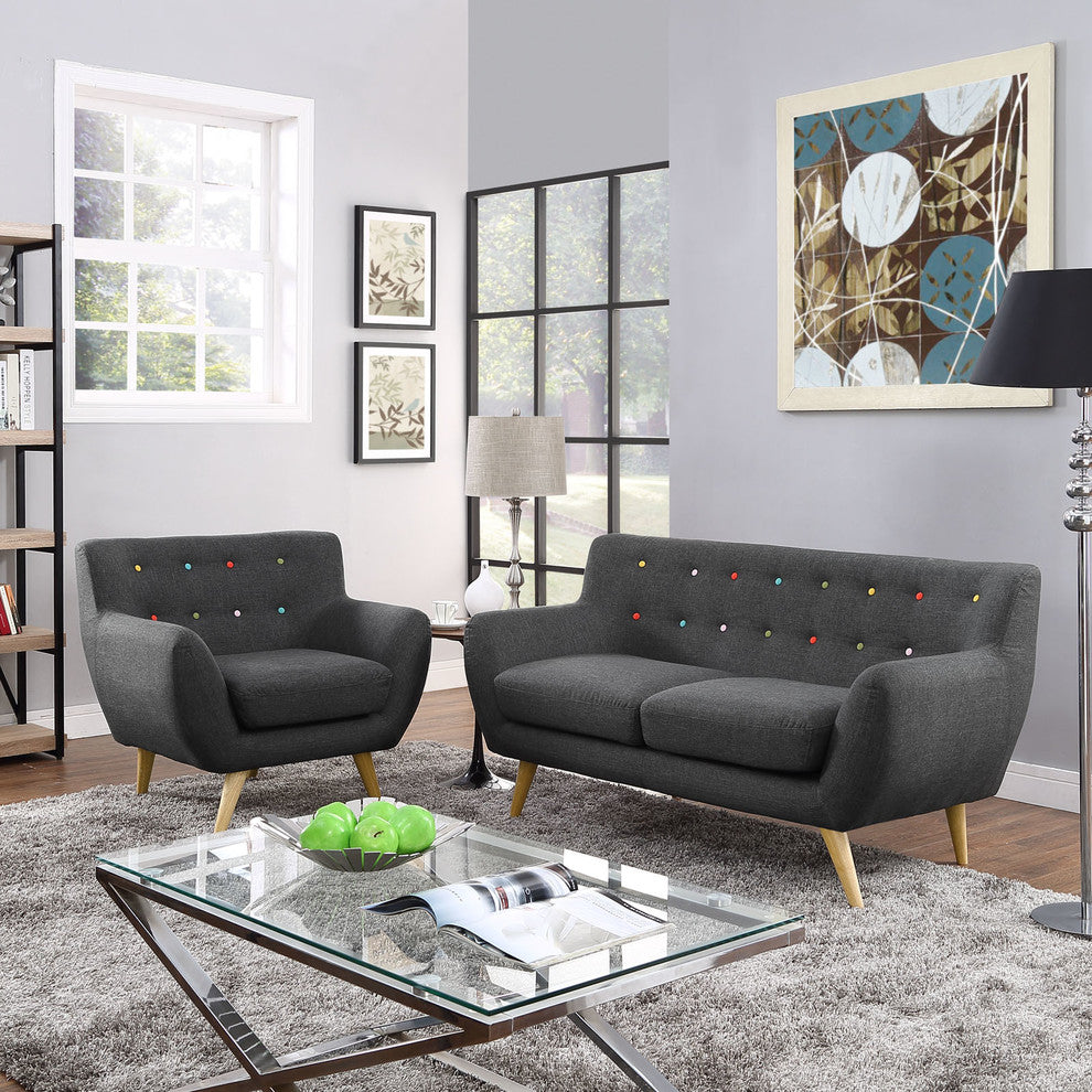Modern Contemporary Living Room 2-Piece Set, Gray, Fabric, Plywood