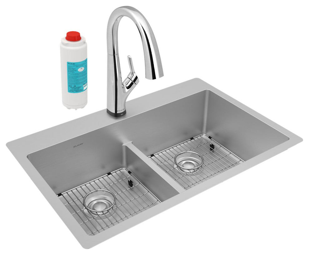 Crosstown 18 Gauge Stainless Steel 33" Dual Mount Sink Kit With Filtered Faucet