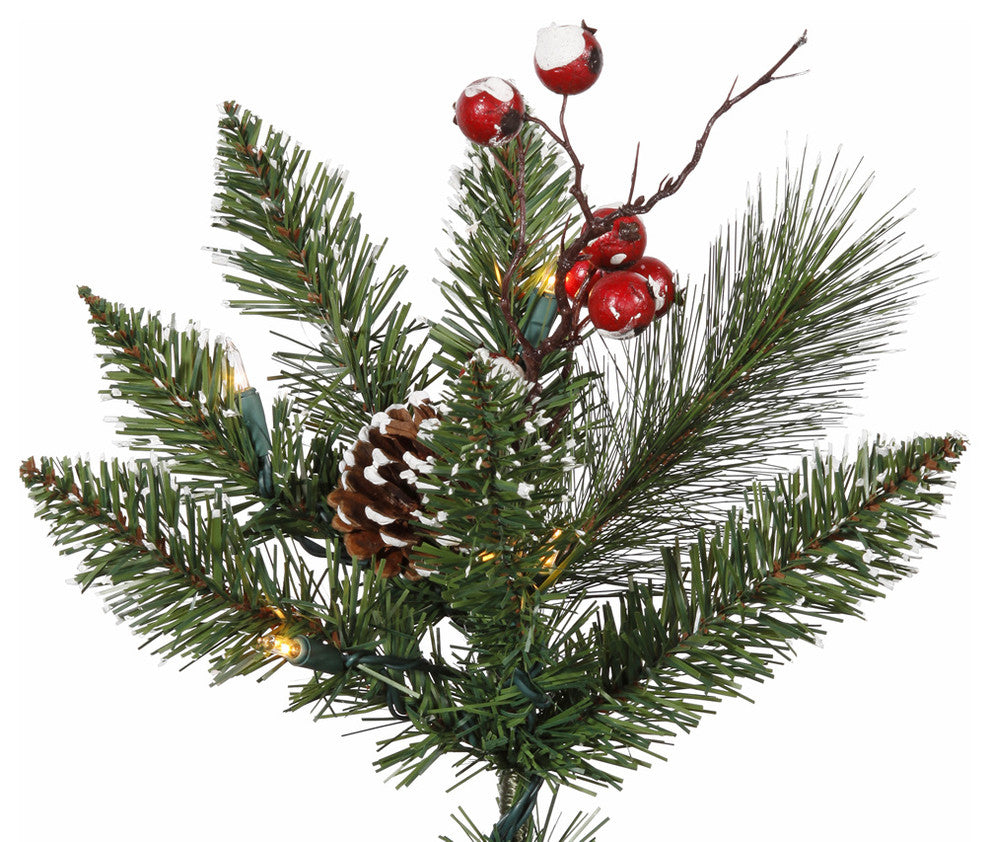 Vickerman B166261 6' Snow Tipped Pine And Berry Christmas Tree, Clear Lights