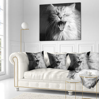Yawning White Cat Animal Throw Pillow, 18"x18"
