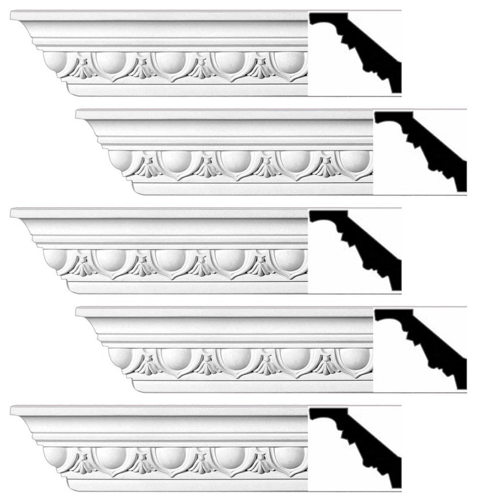 Cornice White Urethane Dunkirk Design 5 Pieces Totaling 470" Length