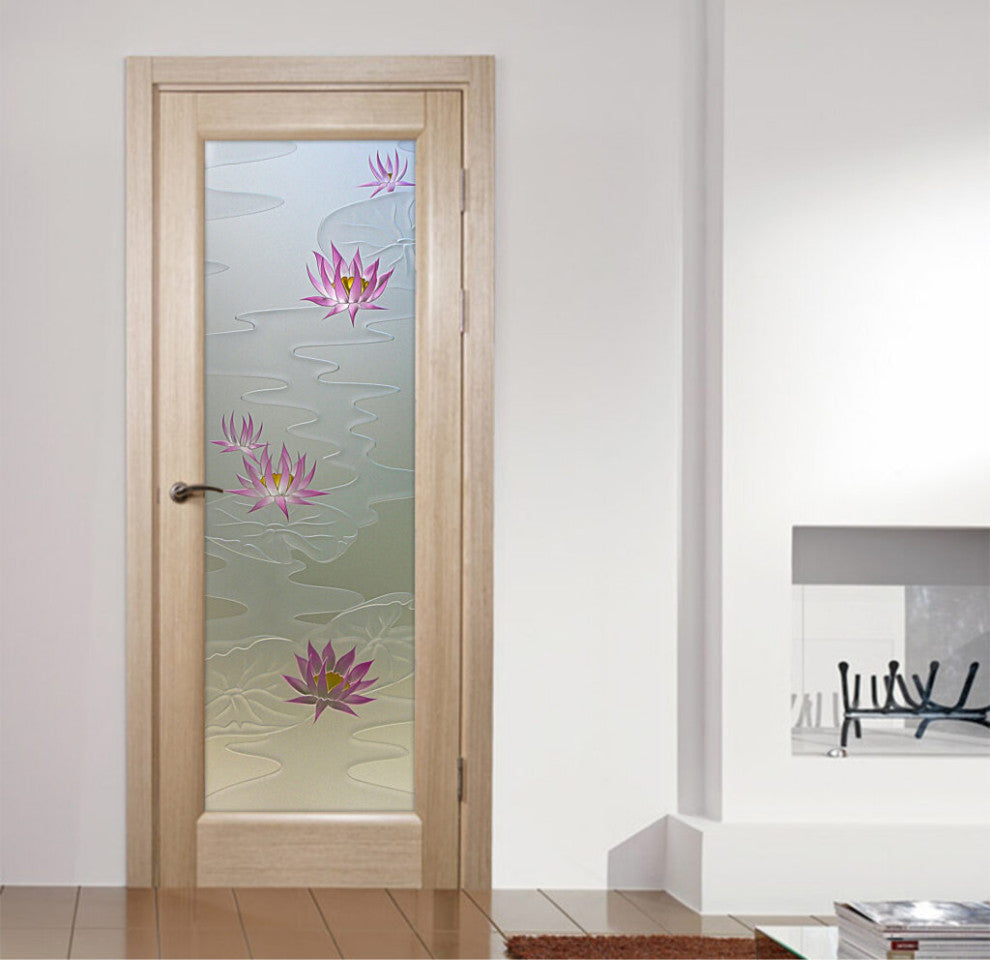 Interior Prehung Door or Interior Slab Door - Lily Pads & Lotus - Primed -...