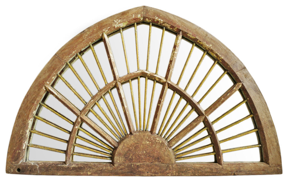 Consigned Wood & Iron Window Transom Mirror