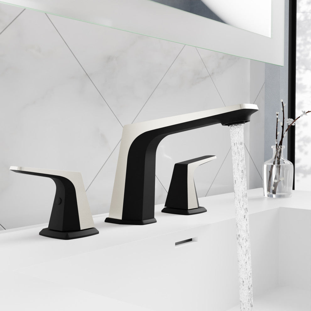 2-Handle 3-Hole Widespread Bathroom Faucet, Matte Black Brushed Nickel