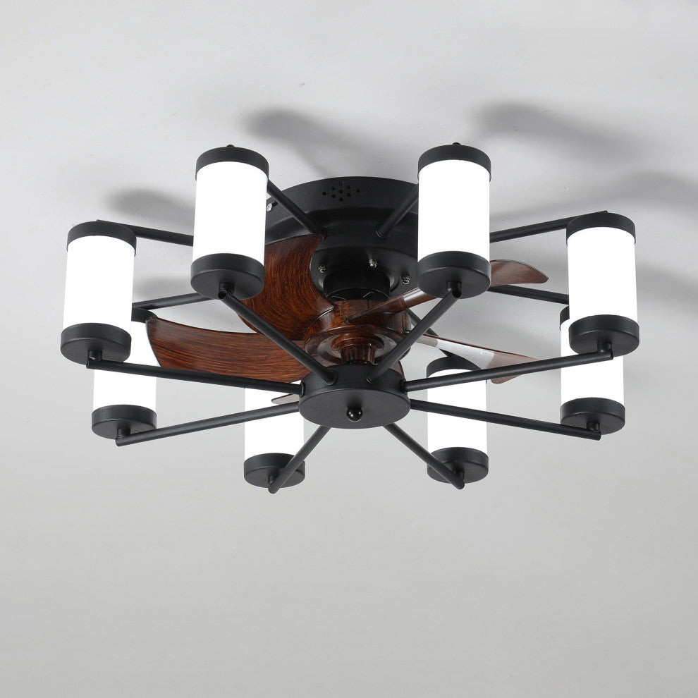 22 in. W x 8 in. H Iron Ceiling Fan in Black and White with Dimmable LED Lights